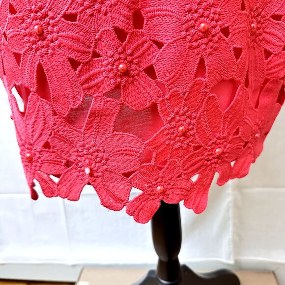 Leo Guy Floral Embroidered Knitted Hot Pink Barbie Core Sleeveless Dress SZ S/M - Picture 3 of 16